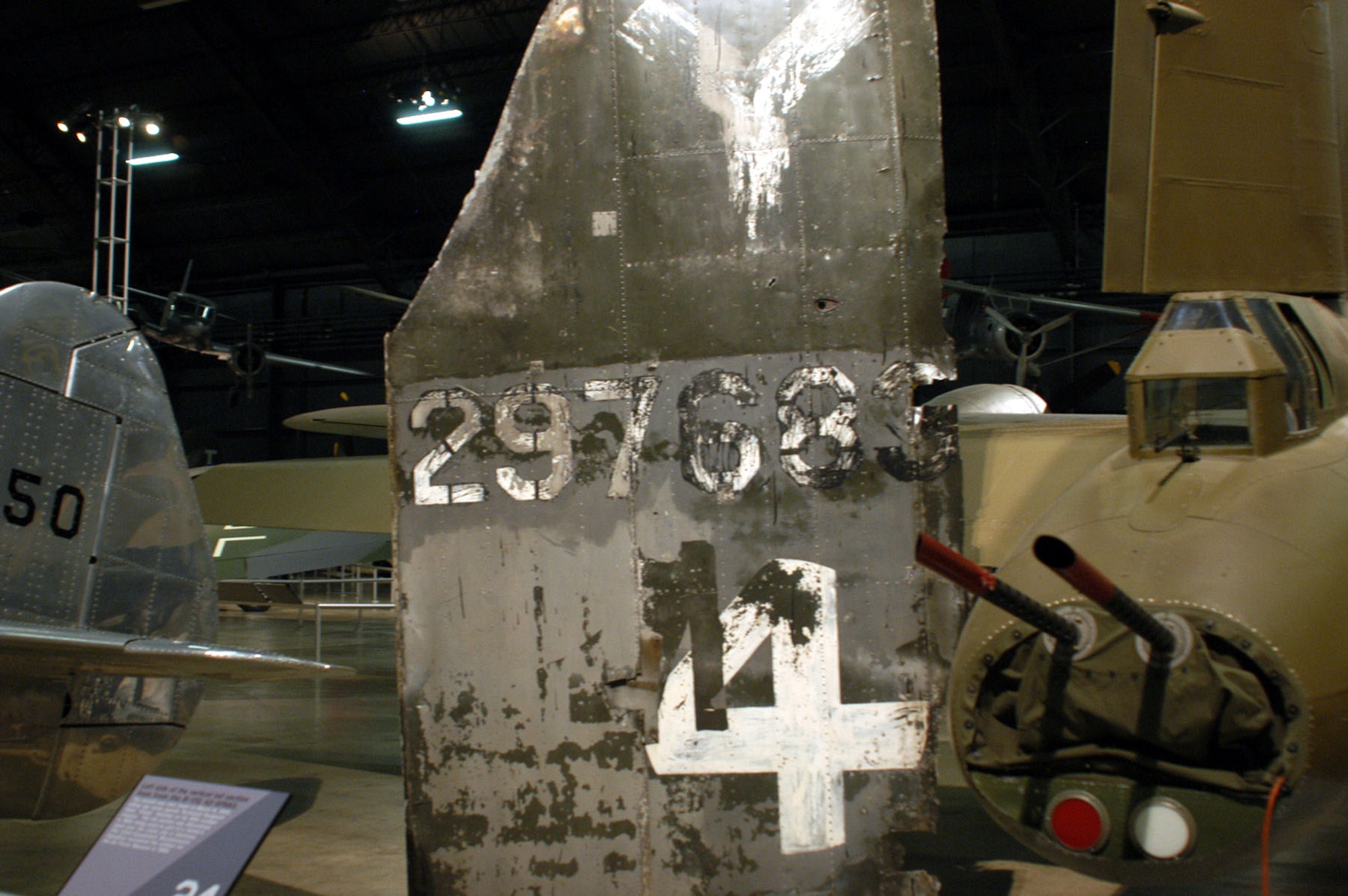 DAYTON, Ohio -- Vertical tail section of B-17G (S/N 42-97683) displayed in the World War II Gallery at the National Museum of the United States Air Force. (U.S. Air Force photo)