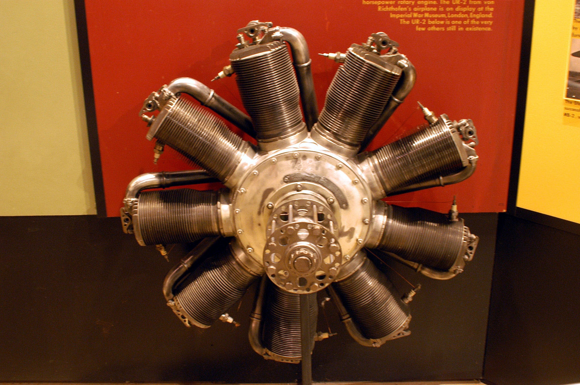 DAYTON, Ohio -- Oberursel UR-2 rotary engine on display in the Early Years Gallery at the National Museum of the United States Air Force. (U.S. Air Force photo)