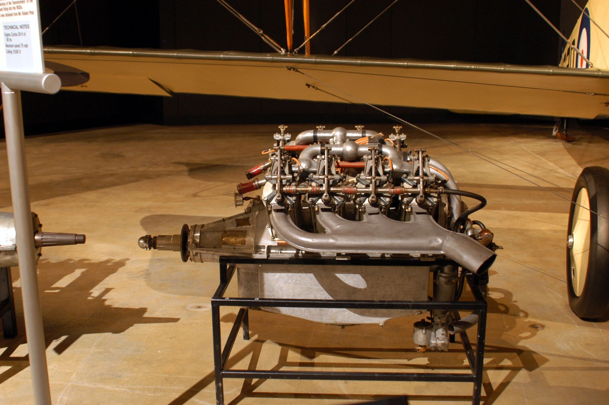 DAYTON, Ohio -- Curtiss OX-5 engine on display in the Early Years Gallery at the National Museum of the United States Air Force. (U.S. Air Force photo)