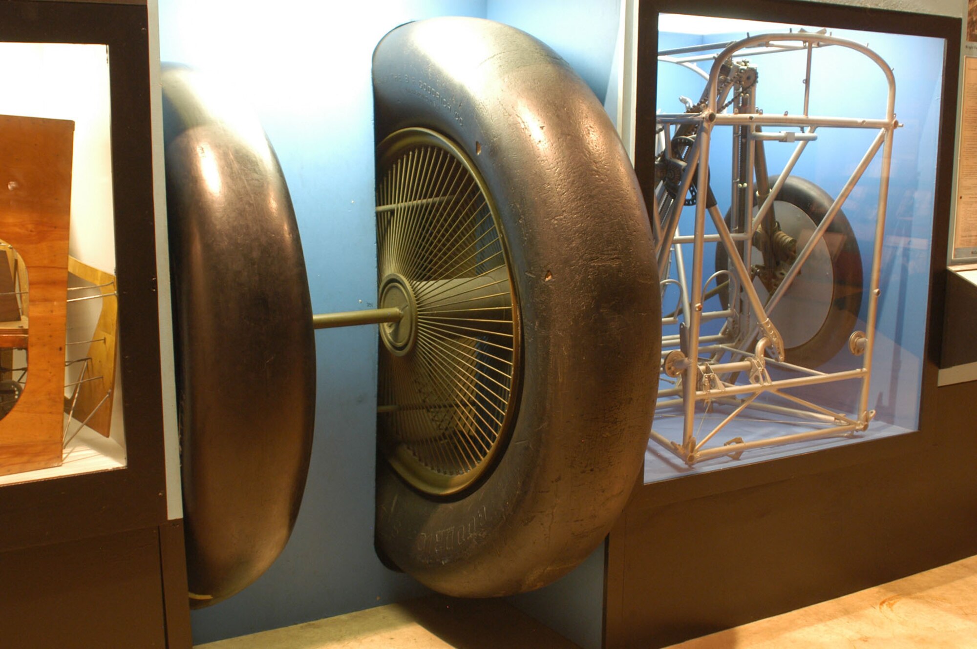 DAYTON, Ohio -- Barling Bomber wheels on display in the Early Years Gallery at the National Museum of the United States Air Force. (U.S. Air Force photo)