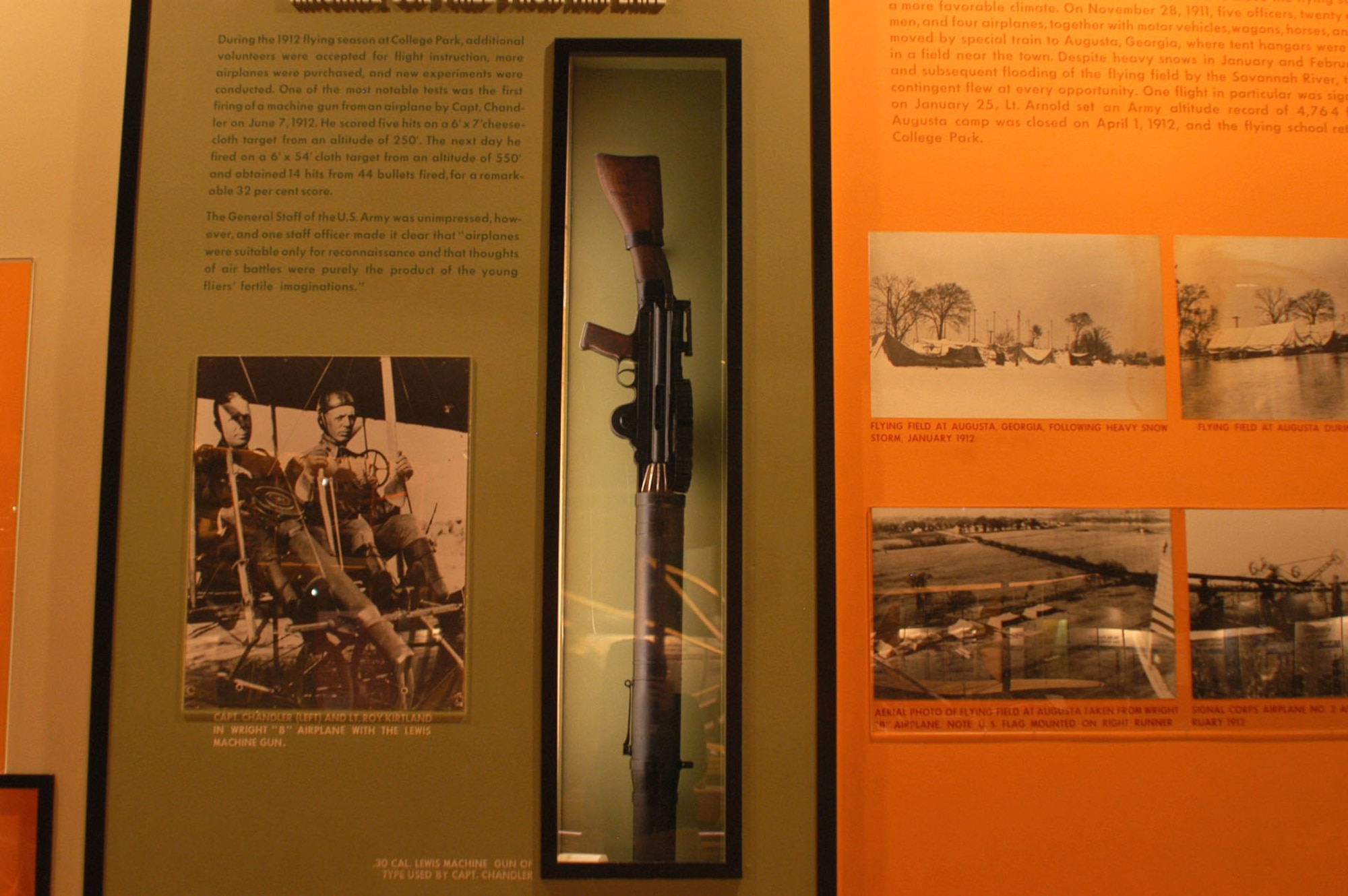 DAYTON, Ohio -- .30-cal. Lewis machine gun on display in the Early Years Gallery at the National Museum of the United States Air Force. (U.S. Air Force photo)