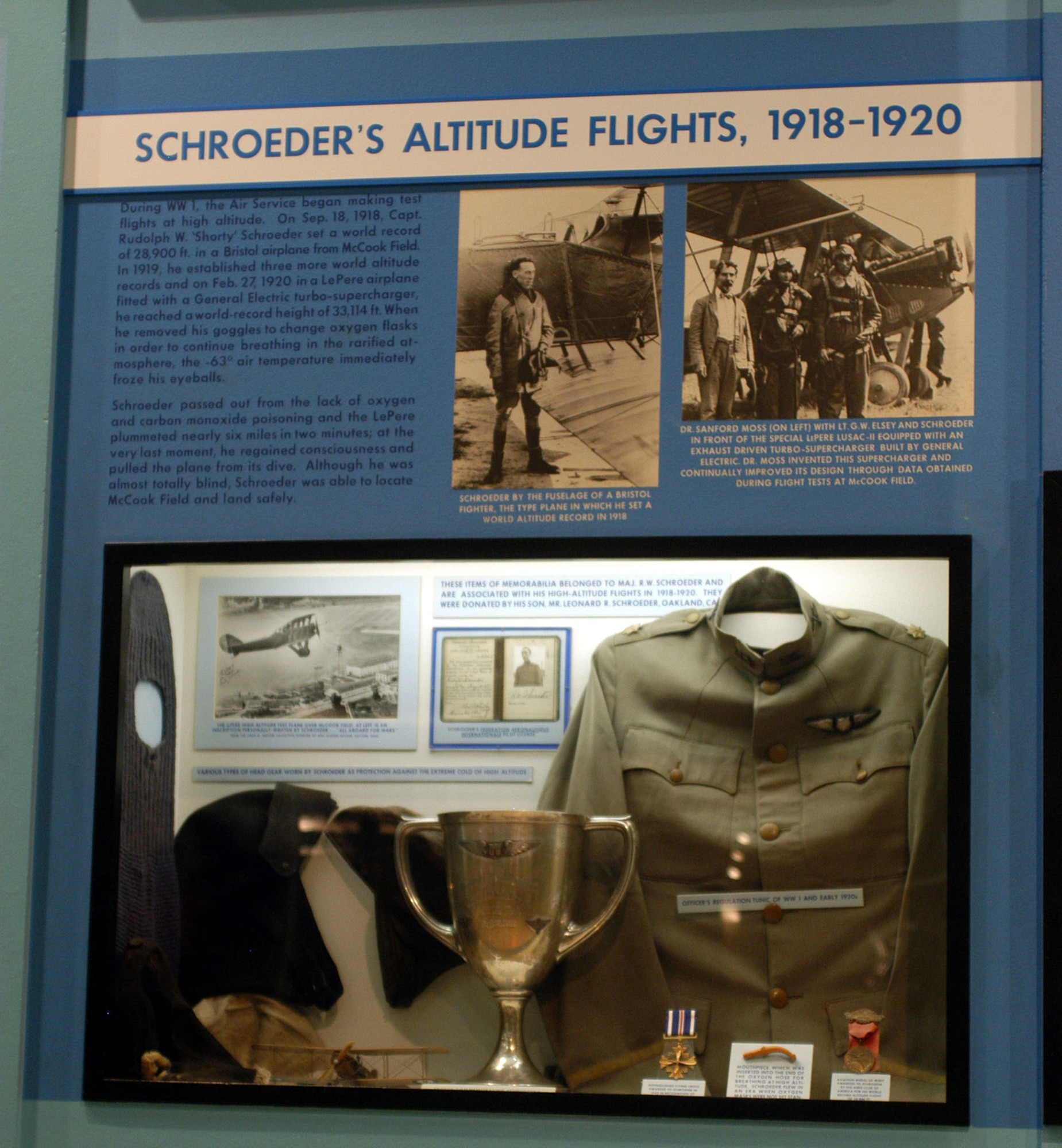 DAYTON, Ohio -- Capt. Rudolph W. "Shorty" Schroeder's Altitude Flights exhibit at the National Museum of the United States Air Force. (U.S. Air Force photo)