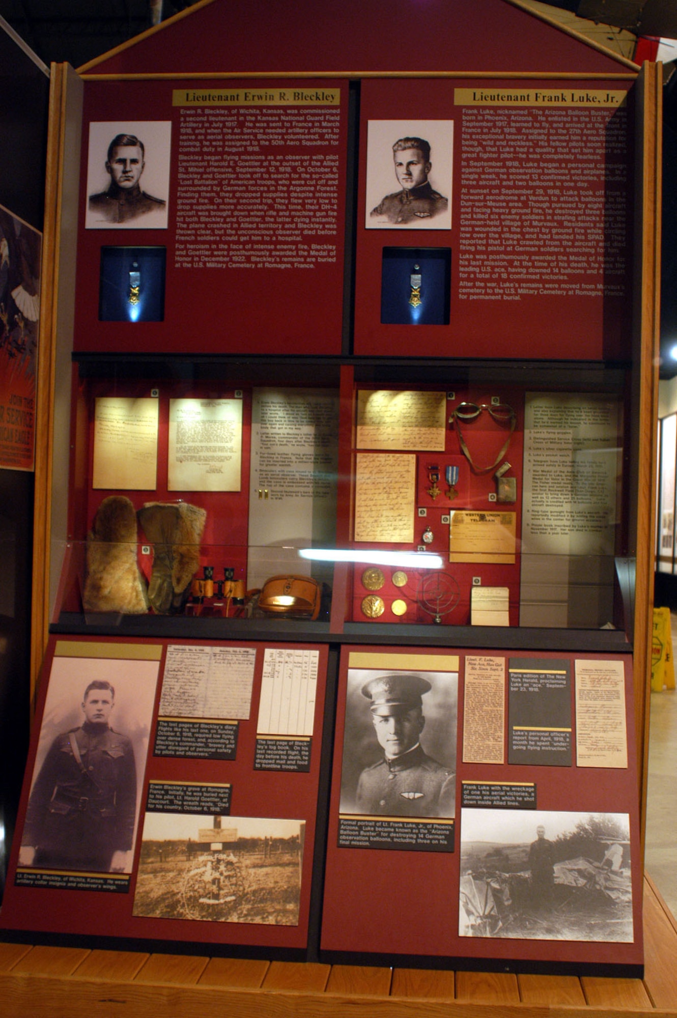 DAYTON, Ohio -- Lt. Erwin Bleckley and Lt. Frank Luke exhibits at the National Museum of the United States Air Force. (U.S. Air Force photo)