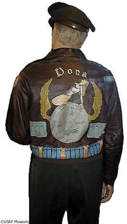 DAYTON, Ohio -- "Dona" aviator jacket on display at the National Museum of the United States Air Force. (U.S. Air Force photo)