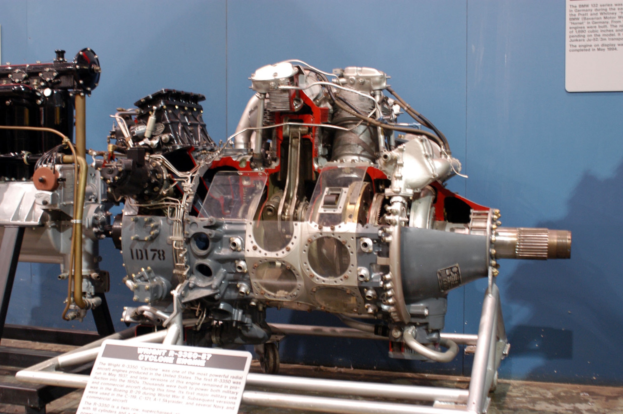 DAYTON, Ohio -- Wright R-3350-57 Cyclone engine on display in the Research & Development Gallery at the National Museum of the United States Air Force. (U.S. Air Force photo)