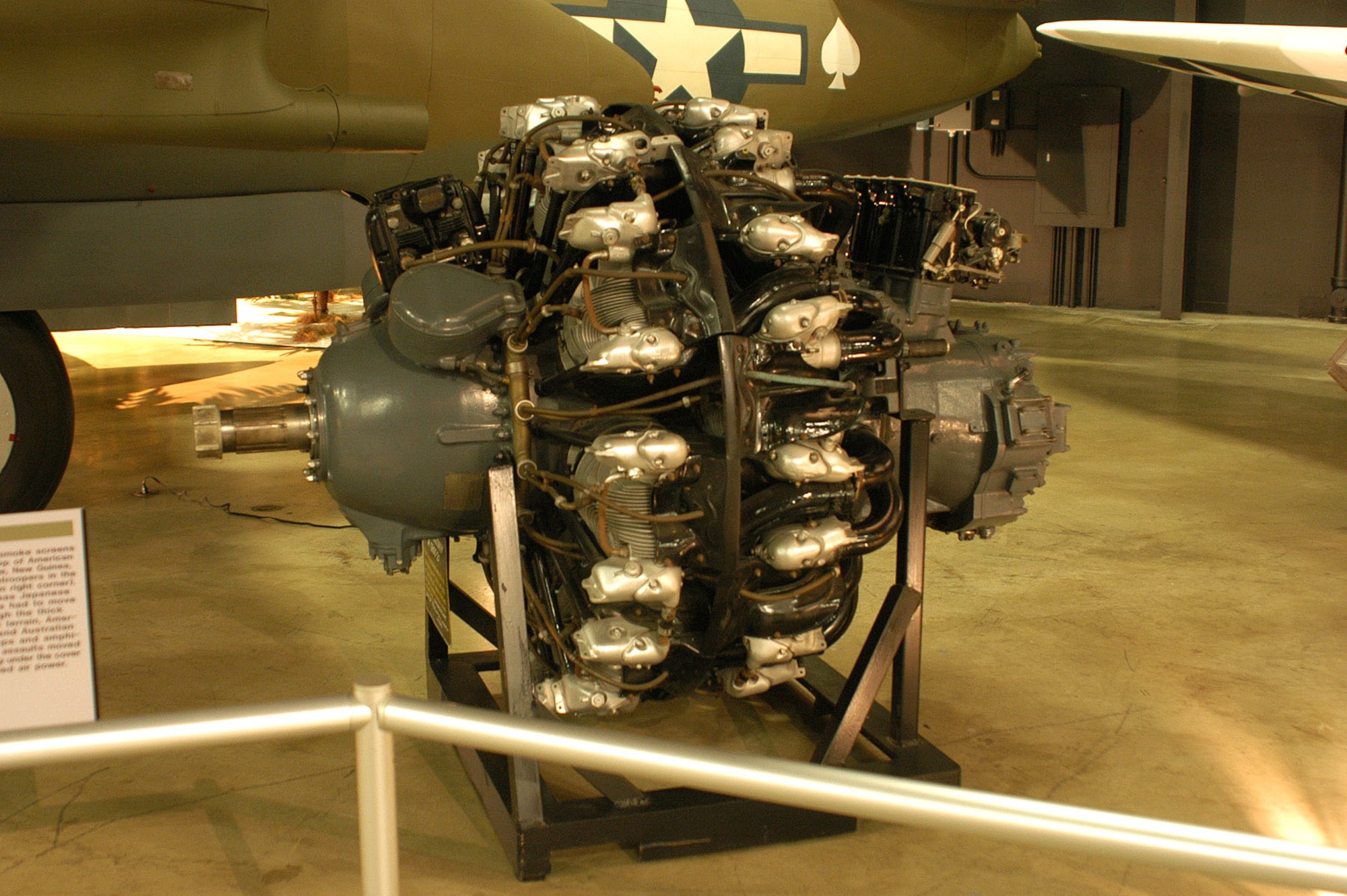 DAYTON, Ohio -- Pratt & Whitney R-2800-21 engine on display in the World War II Gallery at the National Museum of the United States Air Force. (U.S. Air Force photo)