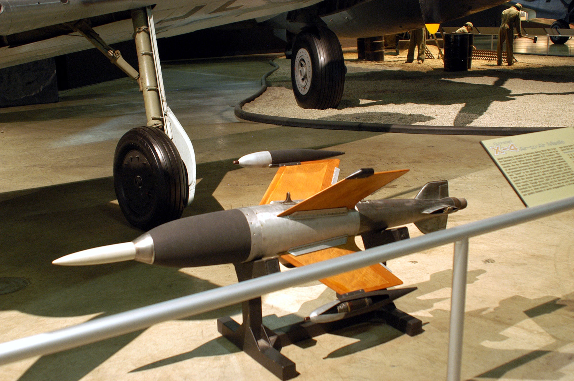 DAYTON, Ohio -- Ruhrstahl X-4 air-to-air missile on display in the World War II Gallery at the National Museum of the United States Air Force. (U.S. Air Force photo)