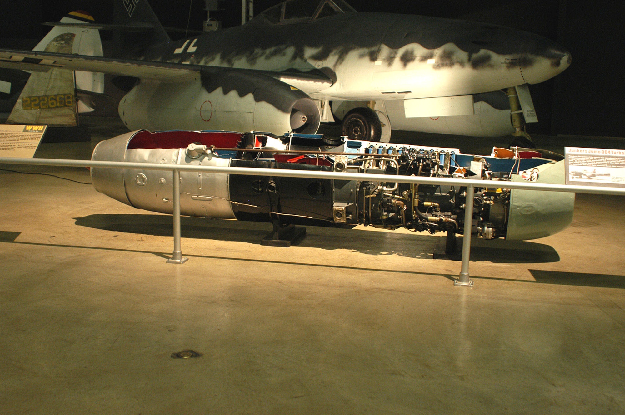 DAYTON, Ohio -- Junkers Jumo 004 turbojet engine on display in the World War II Gallery at the National Museum of the United States Air Force. (U.S. Air Force photo)