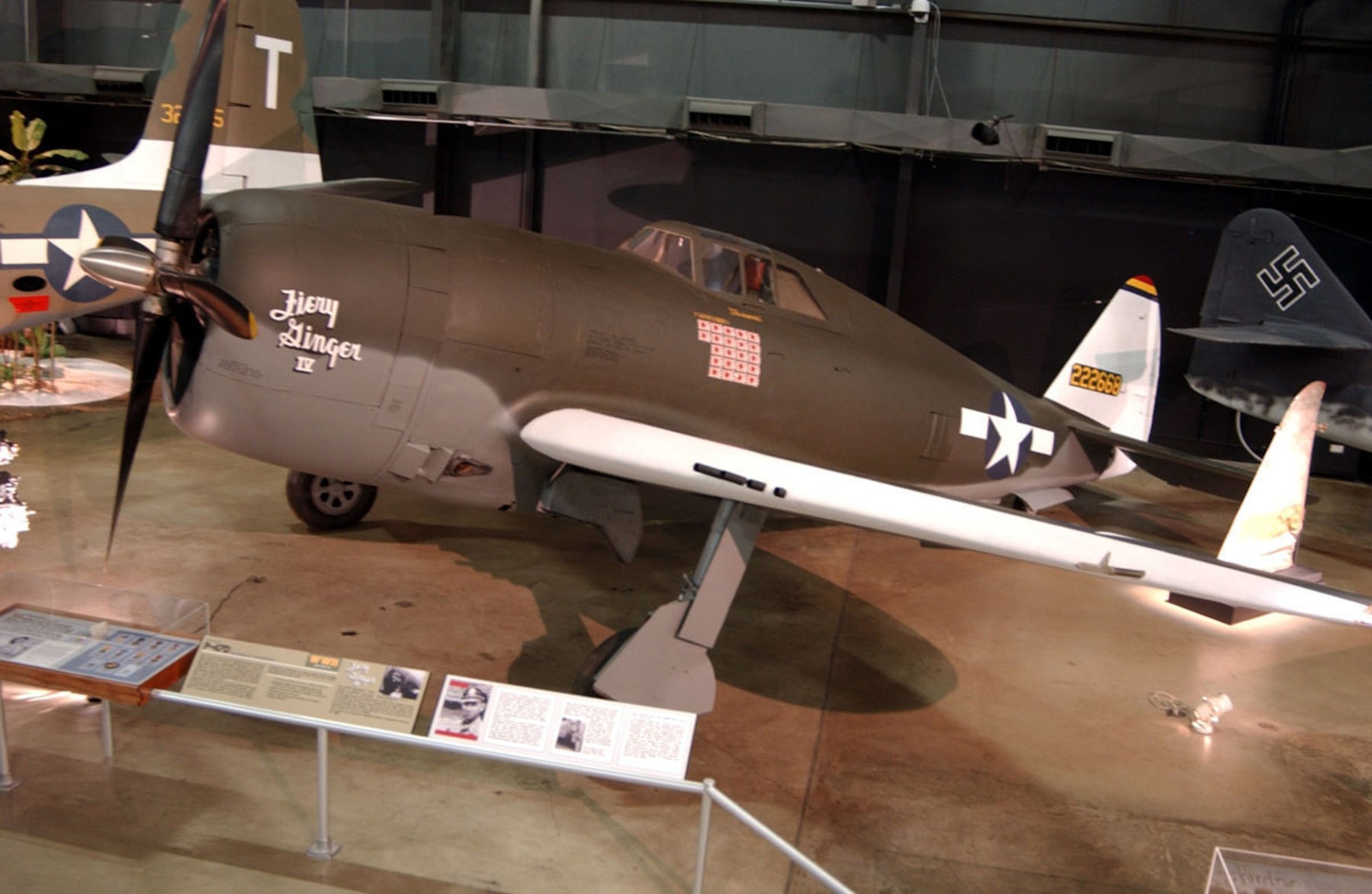DAYTON, Ohio -- Republic P-47D "Fiery Ginger" in the World War II Gallery at the National Museum of the United States Air Force. (U.S. Air Force photo)