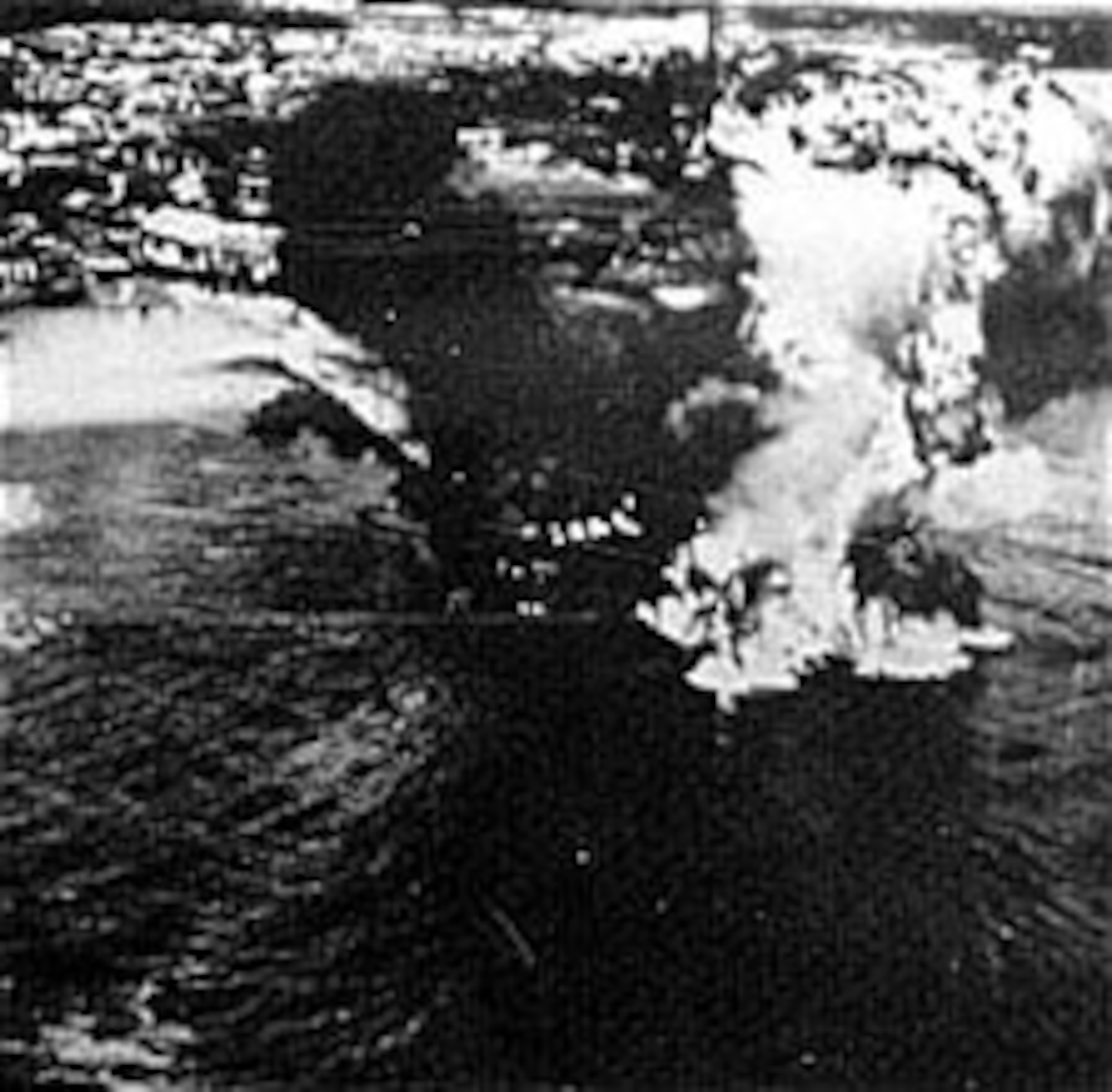 B-25s leave a Japanese tanker aflame at Mako Island in the Formosa Strait in April 1945. (U.S. Air Force photo)