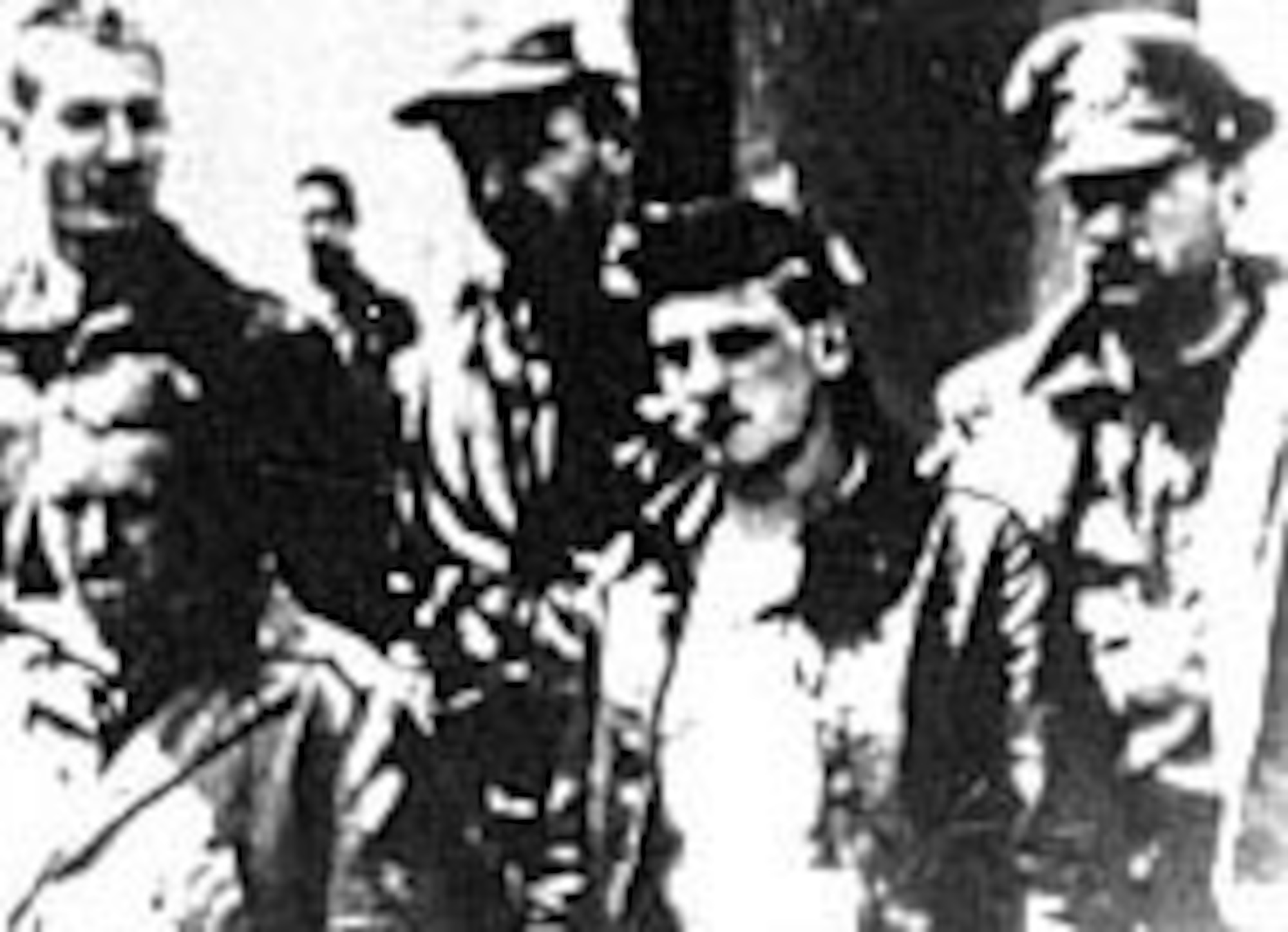 The crew of Lt. Farrow's plane after being captured. In front are Cpl. Jacob DeShazer (left) and Sgt. Harold A. Spatz; in rear, left to right, are Lt. William G. Farrow, Lt. Robert L. Hite and Lt. George Barr. Farrow and Spatz were two of those executed on Oct. 15, 1942. (U.S. Air Force photo)