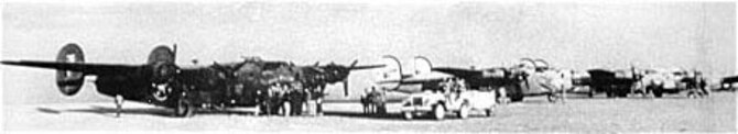B-24s of the 376th Bomb Group on their airfield near Bengasi, Libya, before taking off for Ploesti, Rumania. (U.S. Air Force photo)