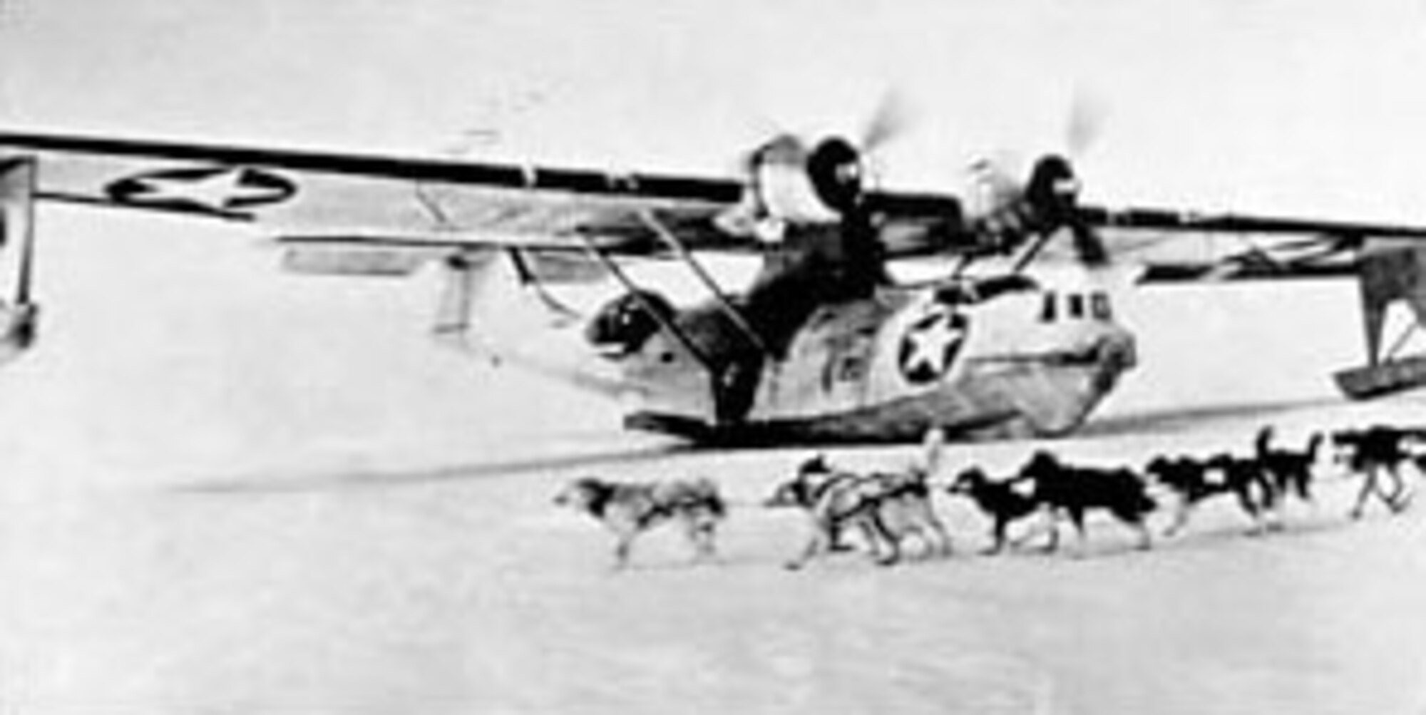 Catalina amphibian that Col. Balchen "belly-landed" on the ice and snow on March 17, 1943. He then off-loaded a rescue party, a team of sled dogs and a sled. (U.S. Air Force photo)