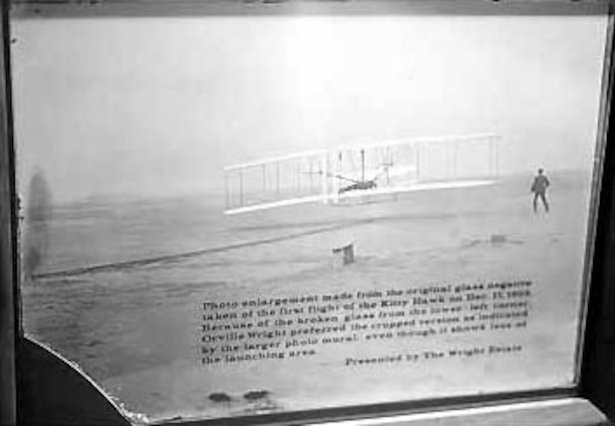 Enlargement of the original glass negative taken of the first flight of the Wright flyer on Dec. 17, 1903. (U.S. Air Force photo)