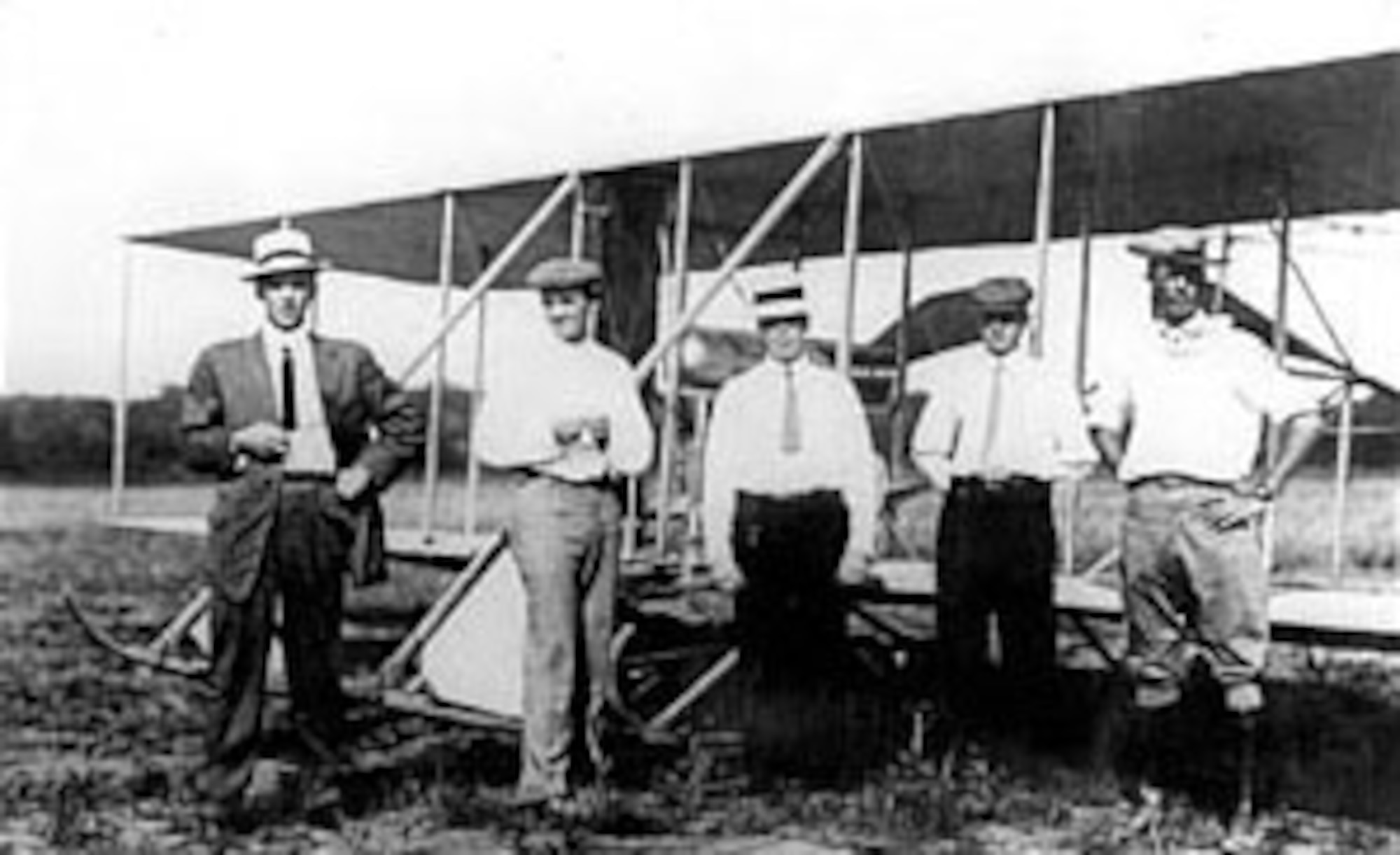 Capt. Paul Beck, Lt. H.H. Arnold, Capt. C. deF. Chandler, Lt. T.D. Milling and Lt. Roy Kirtland at College Park in July 1911. (U.S. Air Force photo)