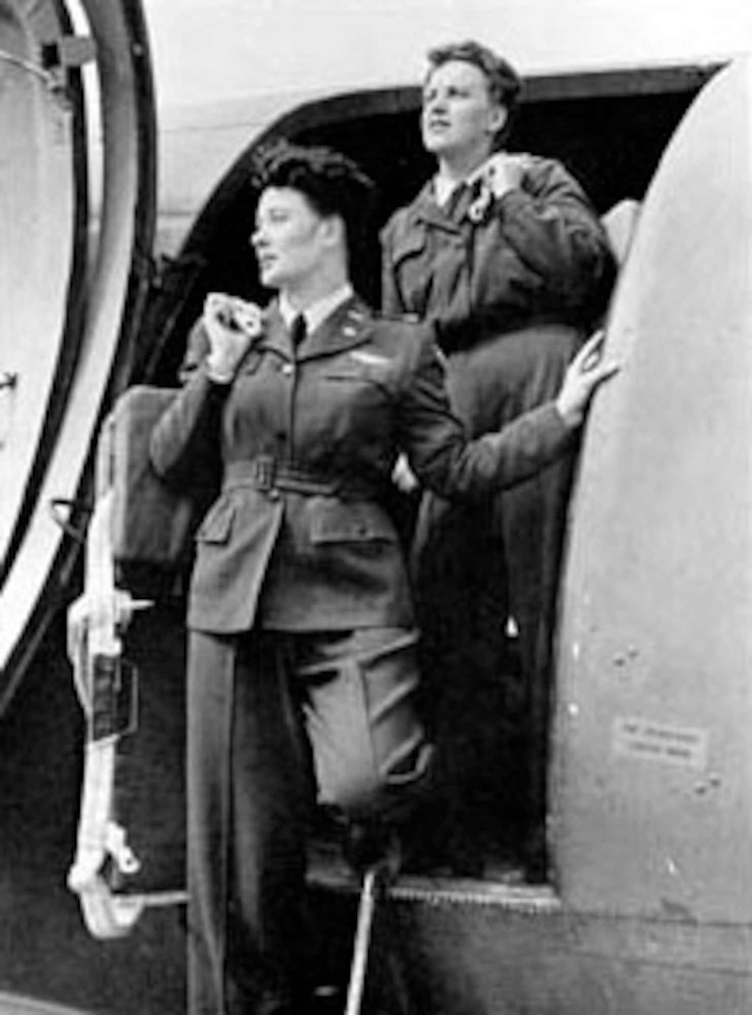 WASP C-47 flight crew: Pilot Joanna Trebtoske (Jenks), left, and Copilot Marjorie Logan (Rolle) at Romulus Army Air Field, Mich. (U.S. Air Force photo)