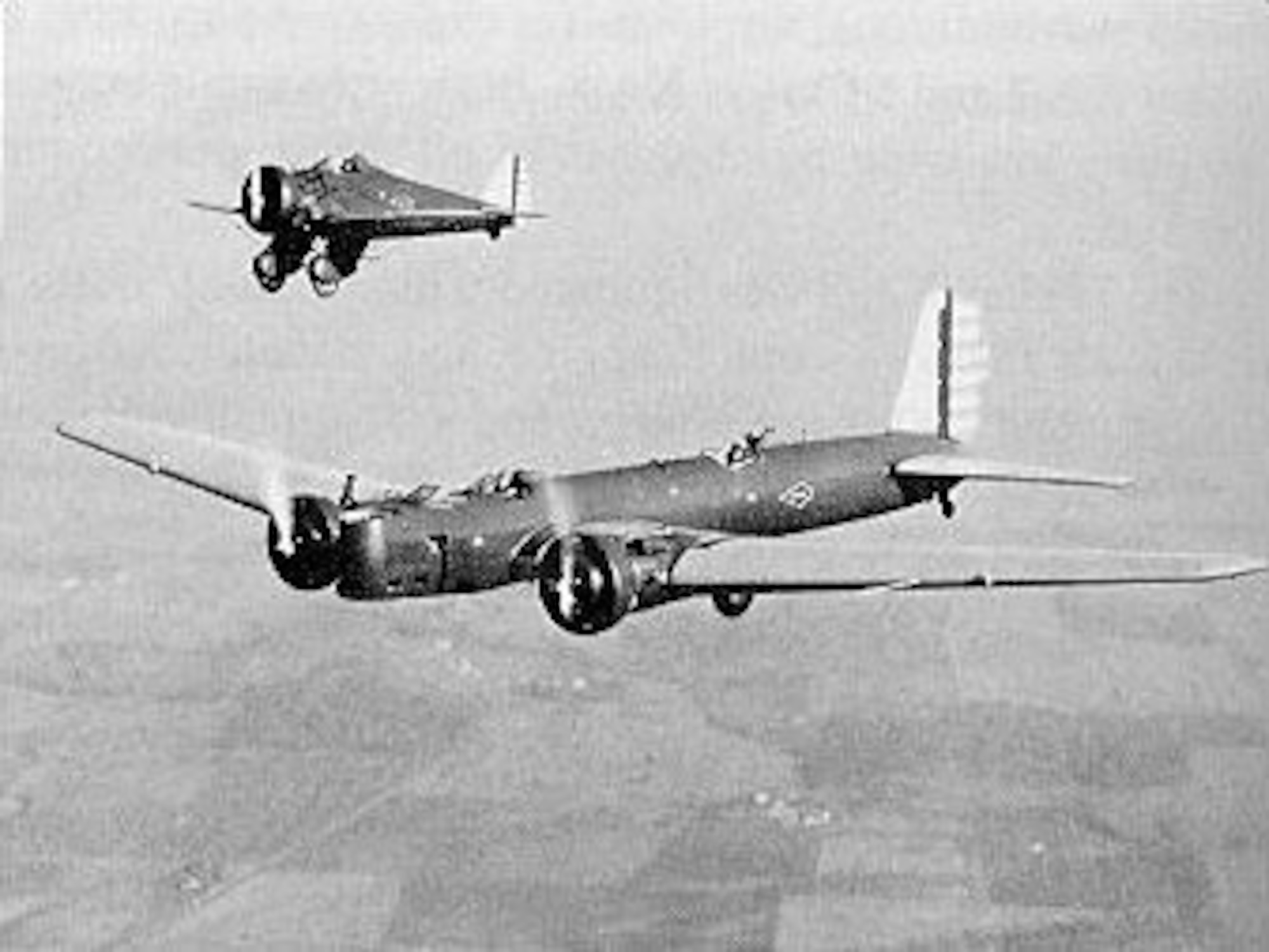 Boeing B-9 and Boeing P-26. U.S. Air Force photograph.