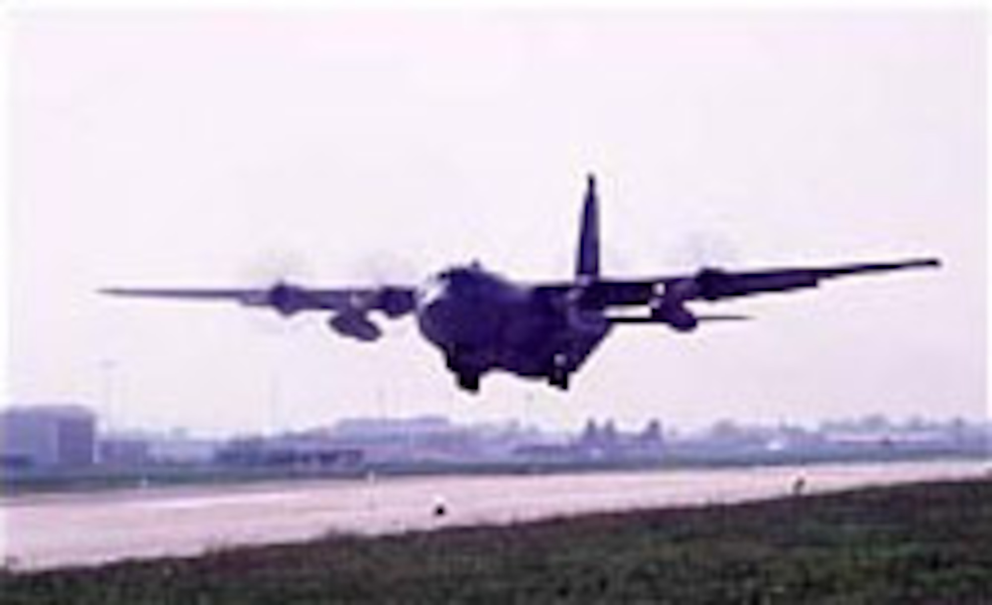 A C-130 of the 37th Airlift Squadron, Ramstein Air Base, Germany, departs Ancona, Italy, for Sarajevo. (U.S. Air Force photo)