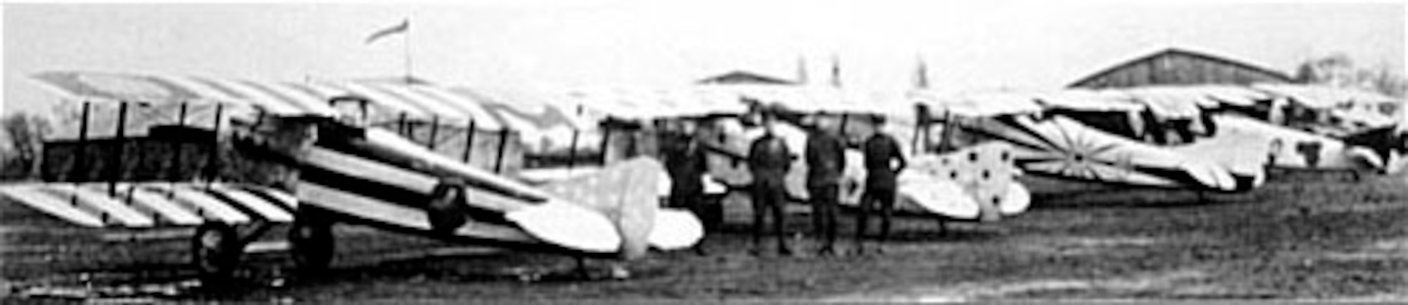 After the 94th Aero Squadron arrived at Koblenz, it painted its SPAD XIIIs in extremely gaudy colors in preparation for flying them to Paris for the French-sponsored pennant presentation ceremony on April 12, 1919. The pilots flew as far as Toul before inclement weather grounded them; they had to complete their trip to Paris by train. (U.S. Air Force photo)