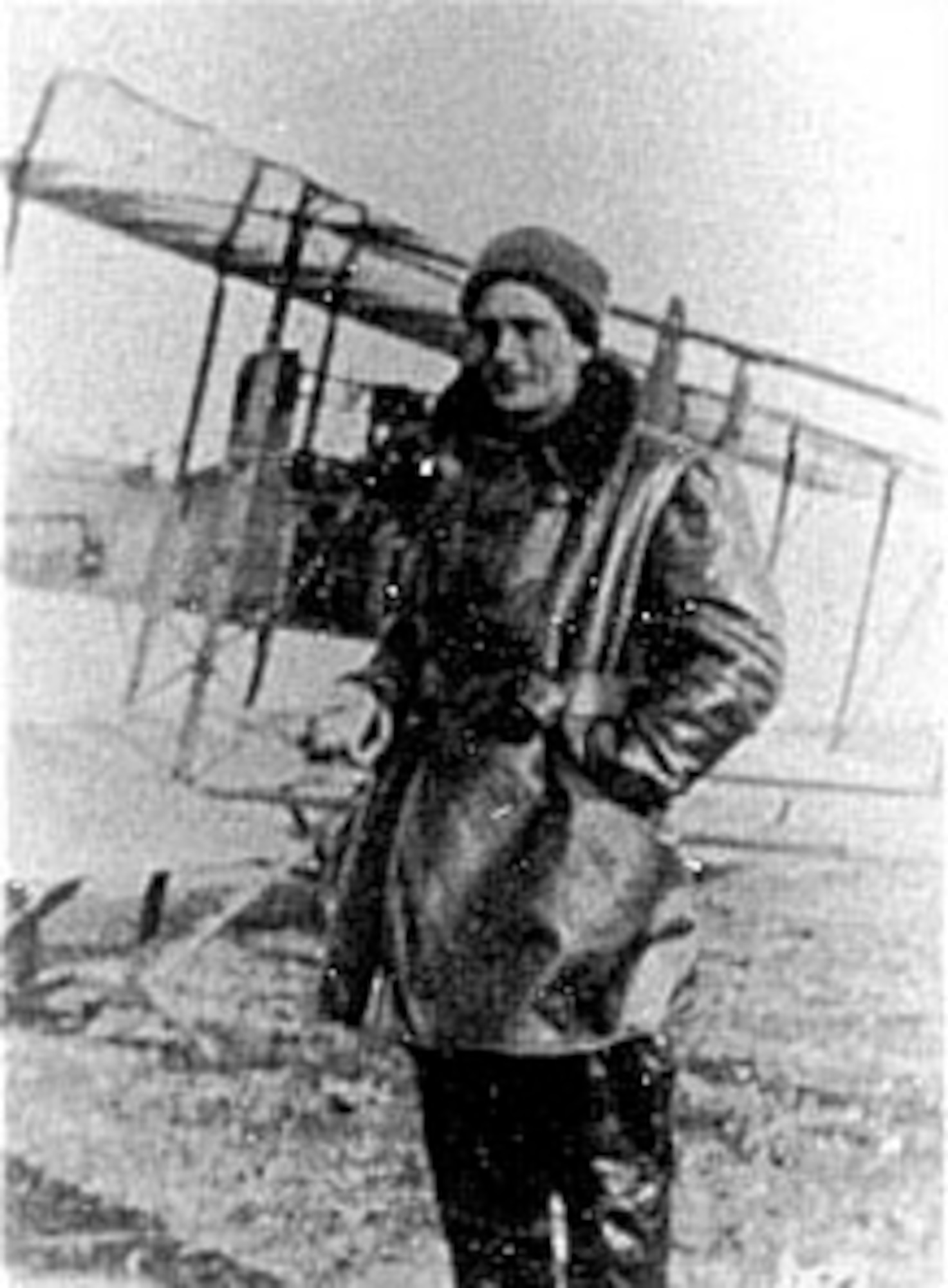 Lt. Harold R. Harris poses by a Maurice Farman training biplane in his winter flying attire. In later years, Lt. Harris employed his heavy aircraft experience as a test pilot for the 1922 Barling Bomber at Wright Field, Ohio. (U.S. Air Force photo)