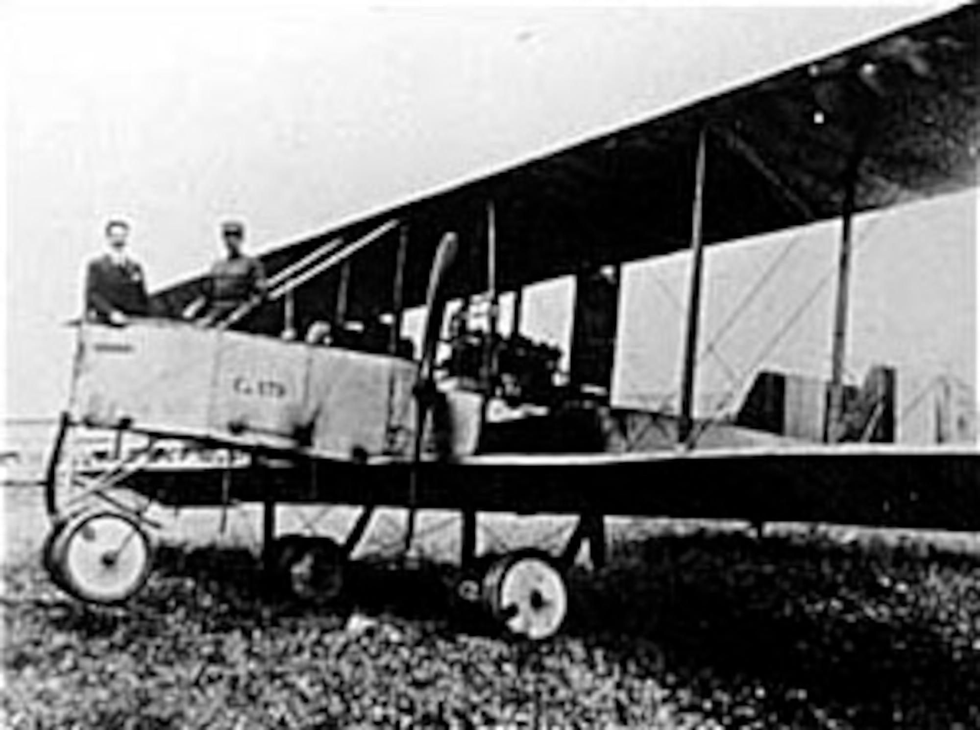 Designer/builder Gianni Caproni (left) poses for the camera with the second Ca. 32. (U.S. Air Force photo)