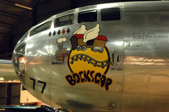 DAYTON, Ohio -- Boeing B-29 Superfortress "Bockscar" in the World War II Gallery at the National Museum of the United States Air Force. (U.S. Air Force photo)