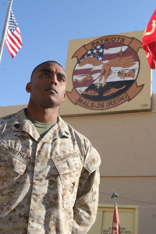 Sergeant Andre G. Joseph, a personnel administration chief with Marine Aviation Logistics Squadron 26, gained his U.S. citizenship, Dec. 18, during a ceremony in Baghdad, Iraq. Joseph, a Flushing, N.Y. native, immigrated to the United States from Trinidad when he was a teenager and joined the Marine Corps after graduating from Francis Lewis High School. He is currently deployed with the Patriots of MALS-26 to Al Asad, Iraq.