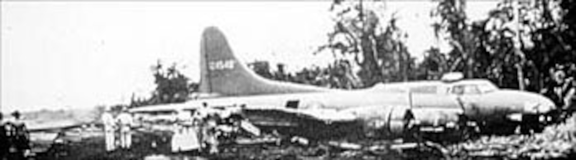 B-17 (S/N 41-24540) after crash-landing in the jungle. (U.S. Air Force photo)