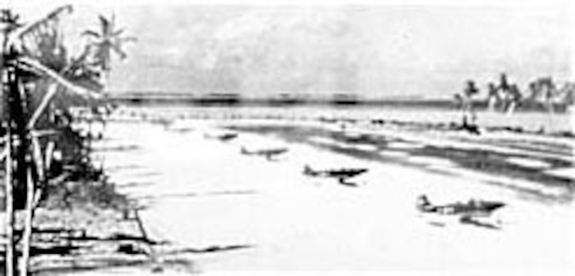 P-39 Airacobras on Makin Island in the Gilberts in December 1943, just weeks after U.S. Army forces had seized the island. (U.S. Air Force photo)