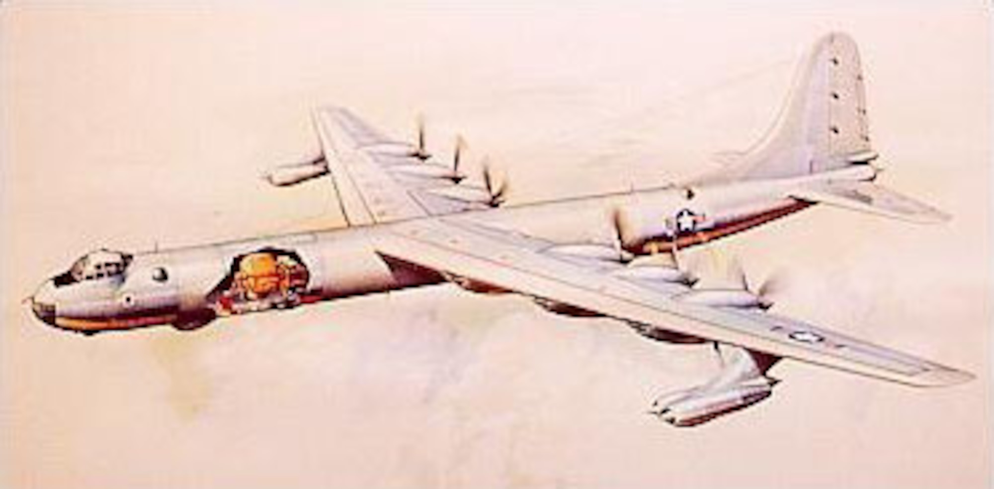 This original drawing from the early 1950s shows how the camera was installed in the RB-36. The camera could be used in this position to take vertical photographs, or rotated on its mount to point out of the lower left side of the fuselage to take oblique photographs. (U.S. Air Force photo)