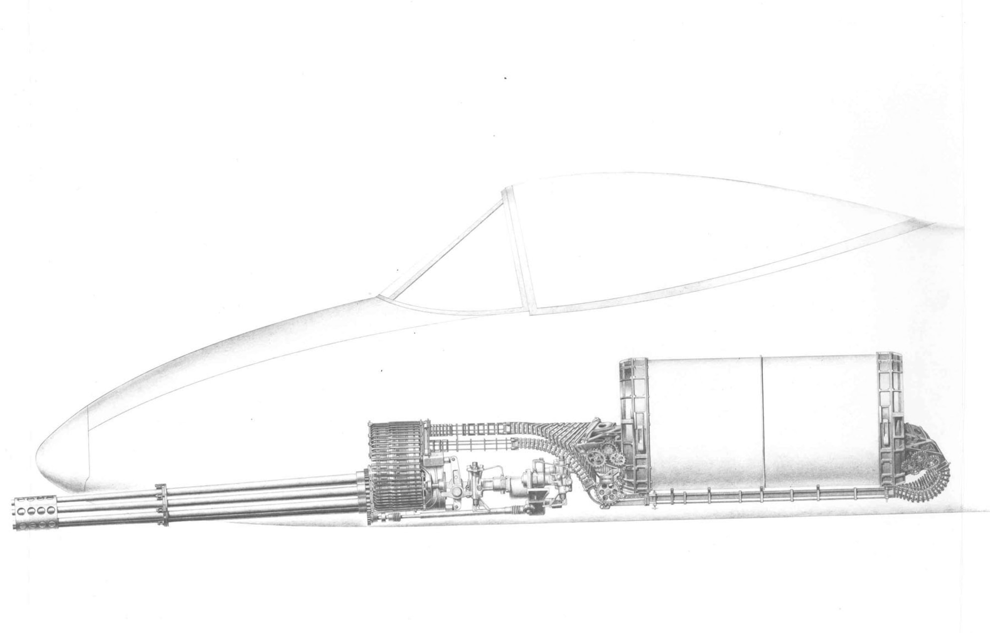 General Electric GAU-8/A side view drawing, showing approximate location of gun when installed.