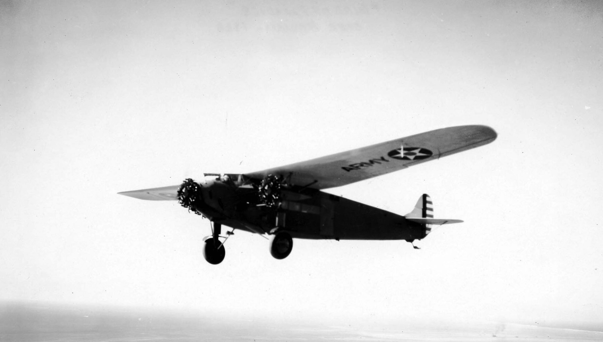 Atlantic-Fokker C-2 "Bird of Paradise" in flight on March 12, 1928, after being repainted with chrome yellow (wings and tail). (U.S. Air Force photo)