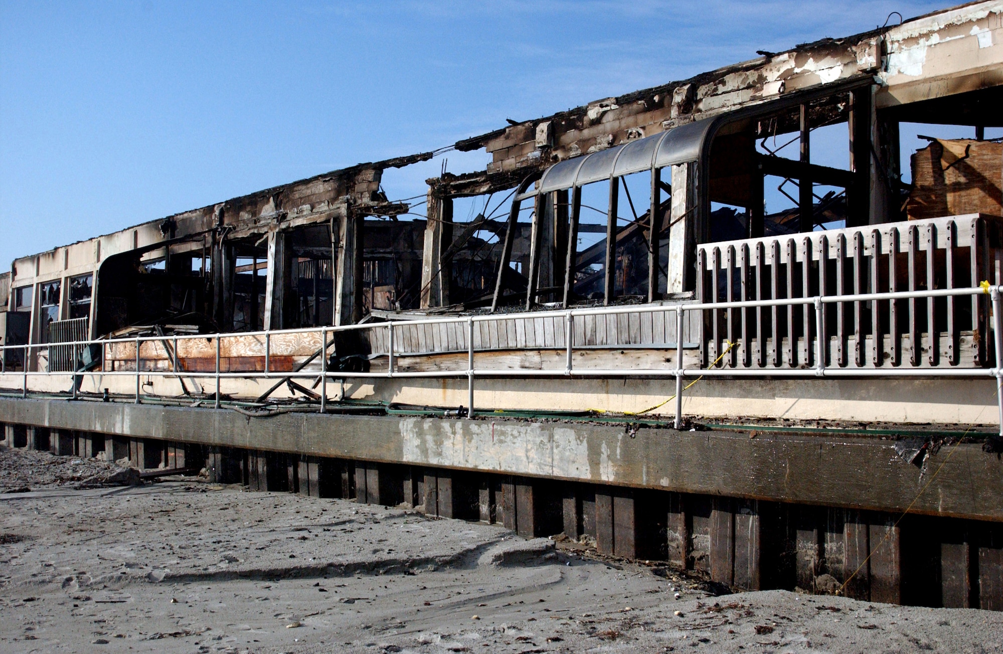 PATRICK AIR FORCE BASE, Fla. -- The view from the beach side of the officers club here shows the extent of the fire damage.  The innards of the facility were completely destroyed.  (U.S. Air Force photo by 1st Lt. Elizabeth Kreft)
