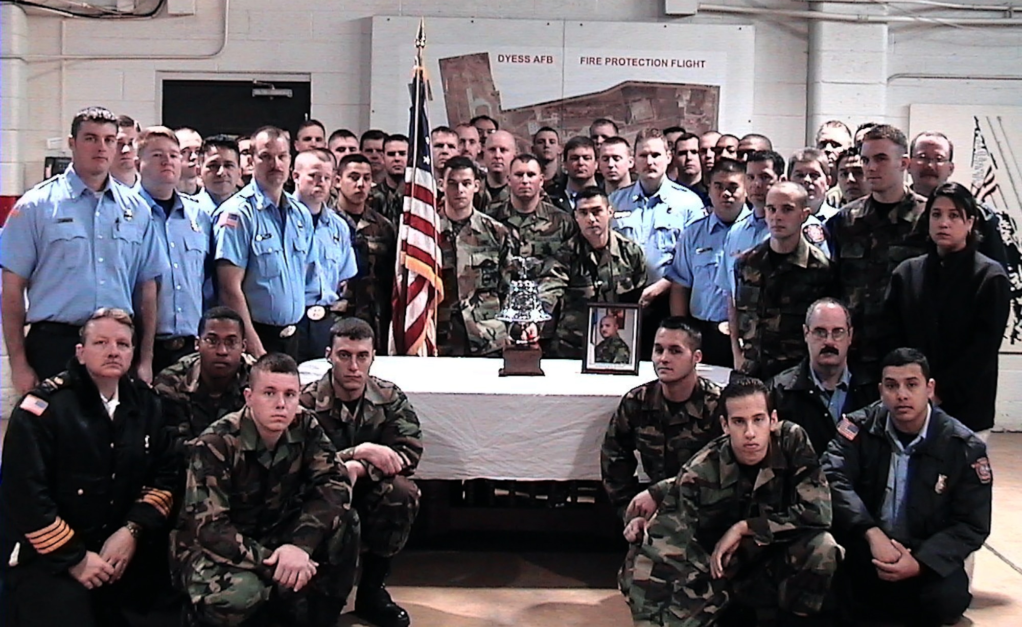 DYESS AIR FORCE BASE, Texas -- Firefighters here hold a one-minute "final alarm" ceremony Feb. 16 honoring Staff Sgt. Ray Rangel who died while attempting to rescue two Soldiers after their Humvee overturned in a canal in Iraq.  (Courtesy photo)