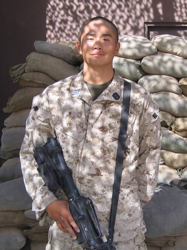 Seaman Nathaniel Leoncio, pictured here, displayed courage in the face of grievous wounds as he disregard his own injuries to treat his Marine brethren during a fire fight Oct. 4. Leoncio is currently in the U.S. recovering from his wounds.