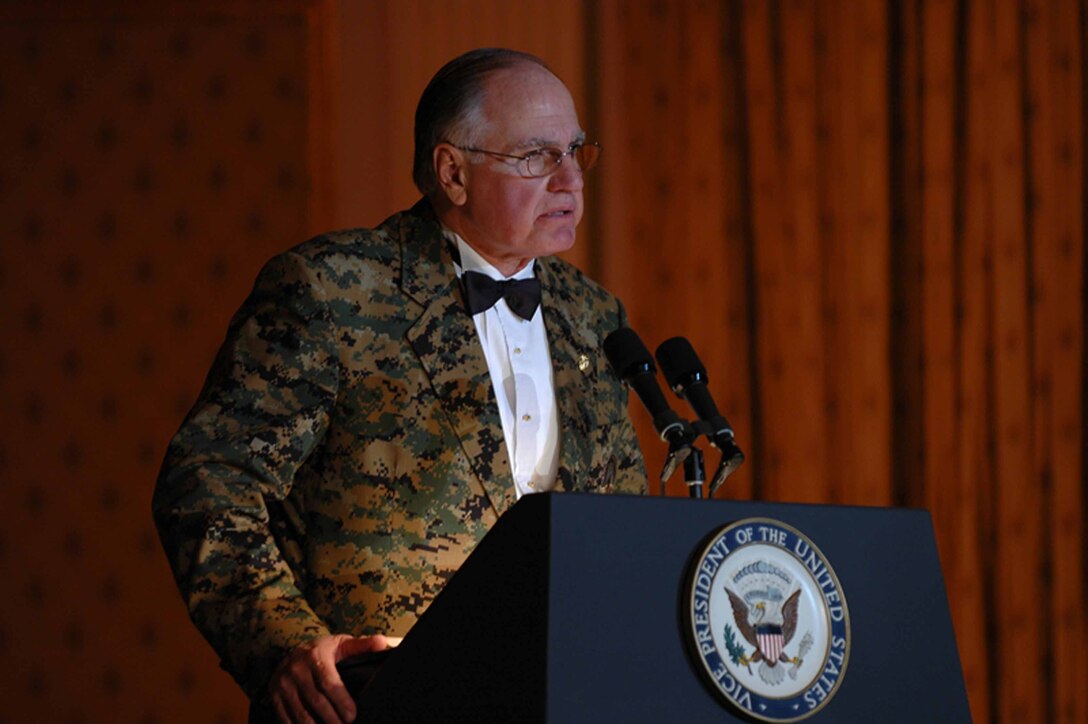 Marine Corps Law Enforcement Foundation Co-founder and Chairman Richard P. Torykian addresses guests at the 10th annuual MCLEF Semper Fidelis Gala.
