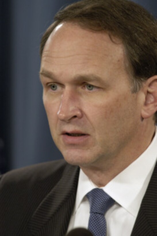 Assistant Secretary of Defense for Health Affairs Dr. William Winkenwerder Jr. briefs the press on medical and mortuary support for the victims of the tsunami disaster on Jan. 4, 2005. U.S. service men and women are working to deliver humanitarian relief supplies and provide medical assistance to the tsunami-stricken countries as part of Operation Unified Assistance. 