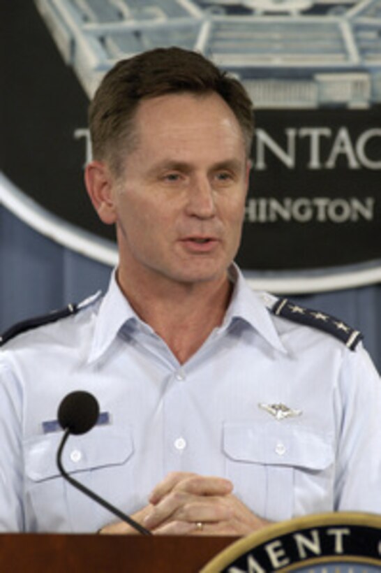 Air Force Surgeon General Lt. Gen. George Peach Taylor Jr. responds to a reporter's question during a Pentagon press briefing on Jan. 4, 2005. Taylor and Assistant Secretary of Defense for Health Affairs Dr. William Winkenwerder Jr. briefed the press on medical and mortuary support for the victims of the tsunami disaster. U.S. service men and women are working to deliver humanitarian relief supplies and provide medical assistance to the tsunami-stricken countries as part of Operation Unified Assistance. 