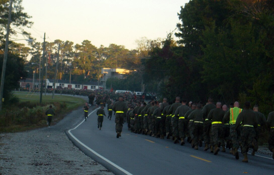 MARINE CORPS BASE CAMP LEJEUNE, N.C. (Nov. 3, 2005) - The whole regiment was assembled as South Bend, Ind., native, Lt. Col. Christopher Mayette relinquished command of 10th Marine Regiment, 2nd Marine Division, to Col. Glenn T. Starnes of Dallas during a change of command ceremony here, Oct. 31.