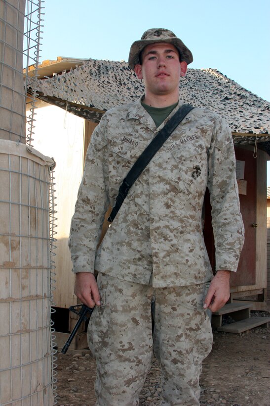 AR RAMADI, Iraq (November 21, 2005) -AR RAMADI, Iraq (November 21, 2005) - Private First Tony Mihalo, a rifleman with Company I, 3rd Battalion, 7th Marine Regiment, is enjoying his time in Iraq and understands that the sooner that they can help the Iraqi Army become solvent, the sooner Coalition Forces will be able to leave Iraq in Iraqi hands. Photo by Cpl. Shane Suzuki