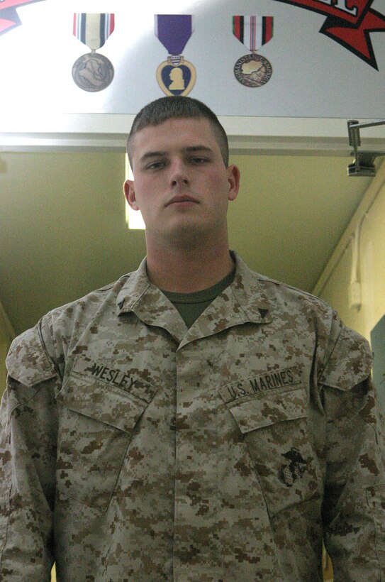 MARINE CORPS BASE CAMP LEJEUNE, N.C. (Dec. 9 2005) - Marines go through stressful situations and face hardships on a daily basis.  For Lance Cpl. Brandon J. Wesley of Liberty, Ky. that day came for him when he sustained an injury while deployed fighting in the Global War on Terrorism.