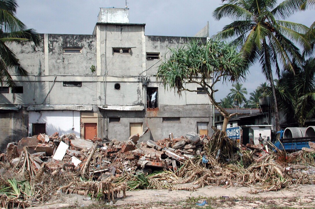 Rubble sits in piles and stands as a constant reminder of the Dec. 26 tsunami that devastated much of the coast here. The 15th Marine Expeditionary Unit (Special Operations Capable) has been providing desperately needed humanitarian aid to cities and villages along the coast of Sri Lanka's southern coastline.