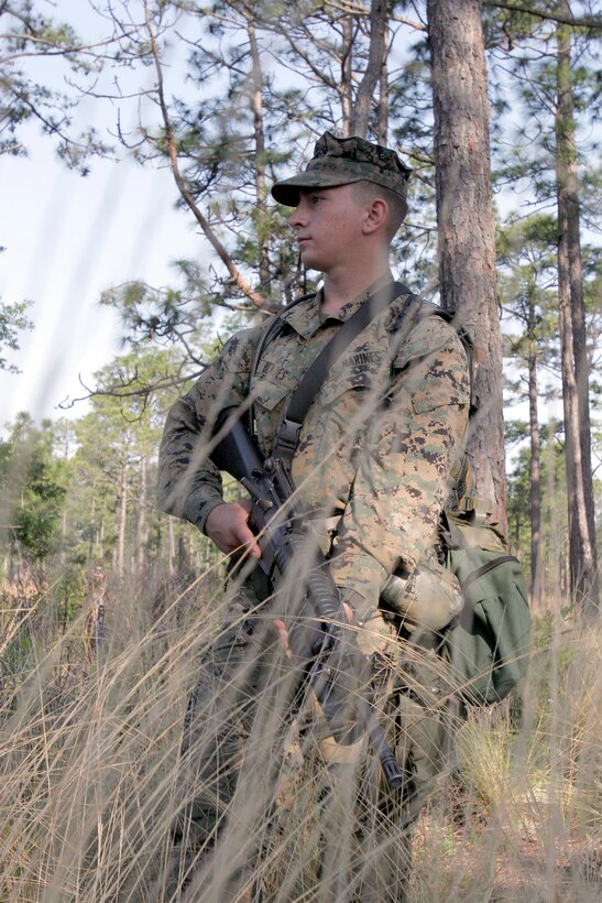 MARINE CORPS BASE CAMP LEJEUNE, N.C. - Lance Cpl. Adam H. Blades, 20, is a platoon sergeant with Alpha Company, 1st Battalion, 2nd Marine Regiment.  There are very few places where someone so young can be responsible for the lives of more than 30 Marines.  Blades' skill and experience make him an ideal candidate for the position.  His unit recently conducted a helicopter-raid exercise in preparation for a deployment with the 22nd Marine Expeditionary Unit later this year.