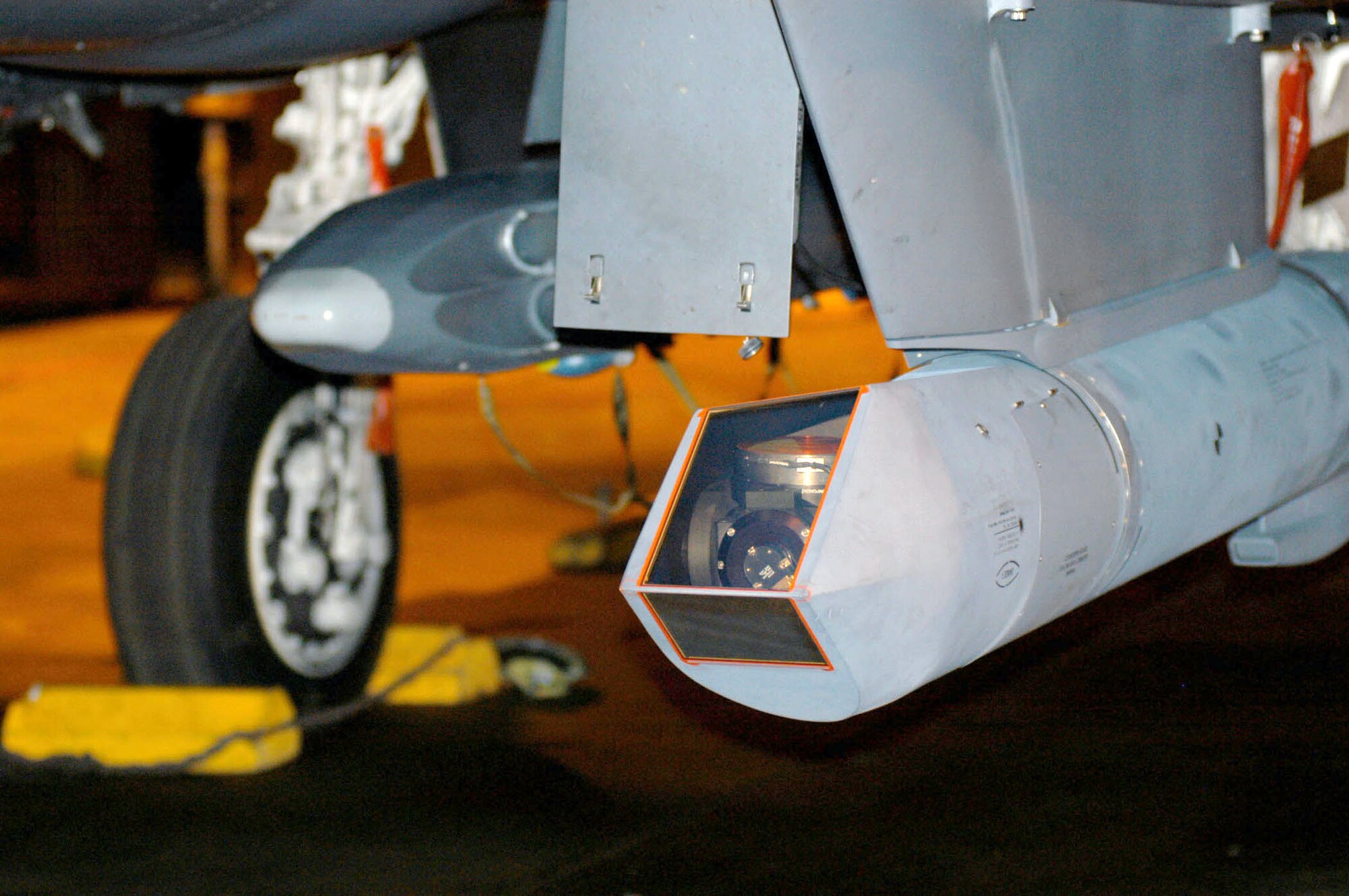 ROYAL AIR FORCE LAKENHEATH, England -- The Sniper Advanced Targeting Pod made its operational debut Jan. 7 on an F-15E Strike Eagle assigned to the 494th Fighter Squadron here.  At high altitudes, with the third-generation pod, the weapons system officer is able to distinguish different pickup truck models on the ground.  (U.S. Air Force photo by Senior Airman Lynne Neveu)