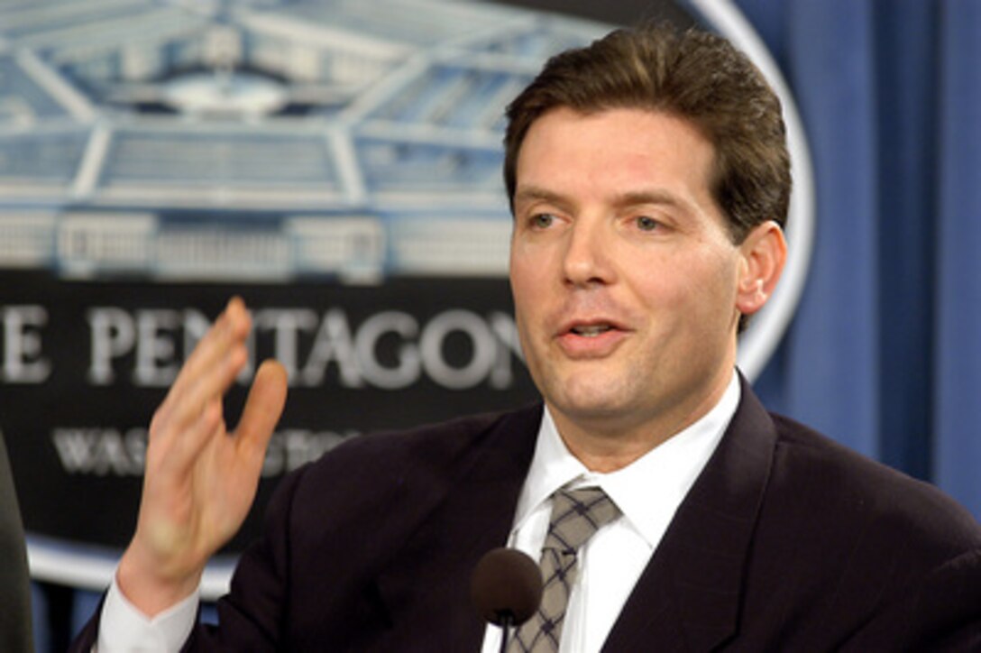 Principal Deputy Assistant Secretary of Defense for Public Affairs Lawrence Di Rita responds to a reporter's question concerning the national missile defense system during a Pentagon press briefing on January 13, 2005. 