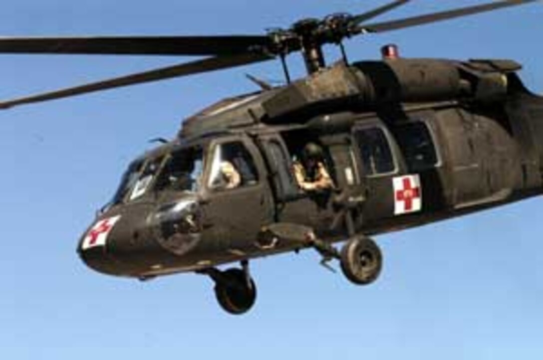 A U.S. Army UH-60 Blackhawk helicopter from the 173rd Airborne Brigade based in Italy begins a sortie at a Forward Operating Base here. The helicopter is supporting medivac and casevac mission in this area of operation.