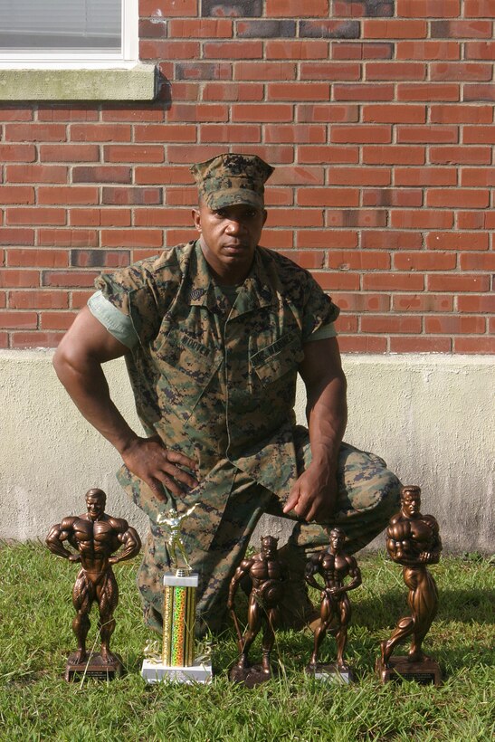 MARINE CORPS BASE CAMP LEJEUNE, N.C. (Sept. 8, 2005) ? Master Sgt. William P. Wooten, staff noncommissioned officer in charge for the Service Record Book Maintenance Section of the Division Personnel Administrative Center competes in amateur body building contests, in addition to his job and maintaining his family.
