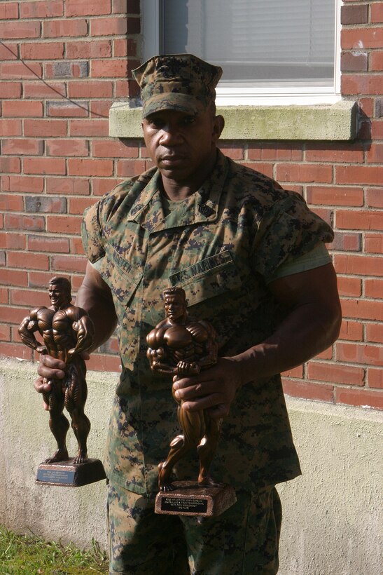 MARINE CORPS BASE CAMP LEJEUNE, N.C. (Sept. 8, 2005) ? Master Sgt. William P. Wooten, staff noncommissioned officer in charge for the Service Record Book Maintenance Section of the Division Personnel Administrative Center competes in amateur body building contests, in addition to his job and maintaining his family.
