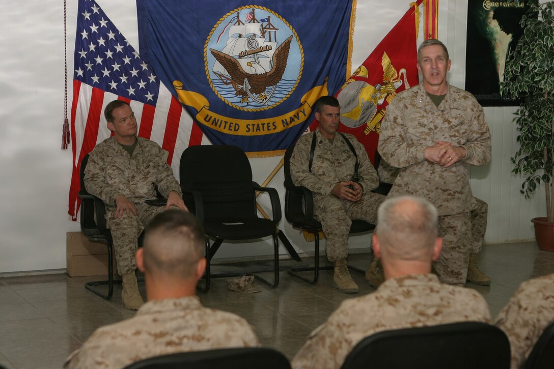 During a cake cutting ceremony held here June 17 to honor the Navy's Hospital Corps' 107th birthday, Maj. Gen. Richard A. Huck, commanding general of the 2nd Marine Division spoke to the gathered corpsmen and guests.