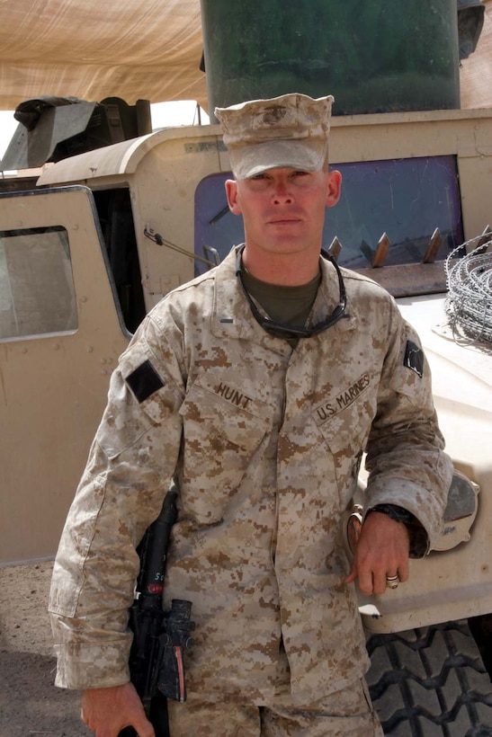CAMP FALLUJAH, Iraq - First Lieutenant John M. Hunt, 3rd Platoon Commander, Weapons Company, 3rd Battalion, 8th Marine Regiment is currently serving in Iraq on his fourth deployment with the battalion in less than four years of military service.  The Robinson, Texas native provides leadership from experience and training for his Marines under him on a daily basis.  Official U.S. Marine Corps photo by Lance Cpl. Athanasios L. Genos